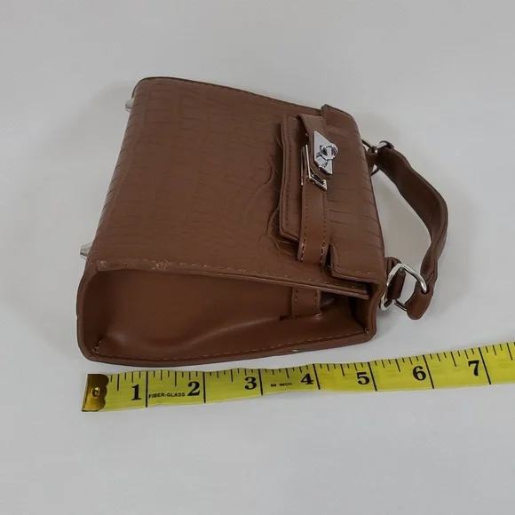 NEW BROWN CROC EMBOSSED FAUX LEATHER SMALL SATCHEL CROSSBODY BAG - Picture 12 of 13